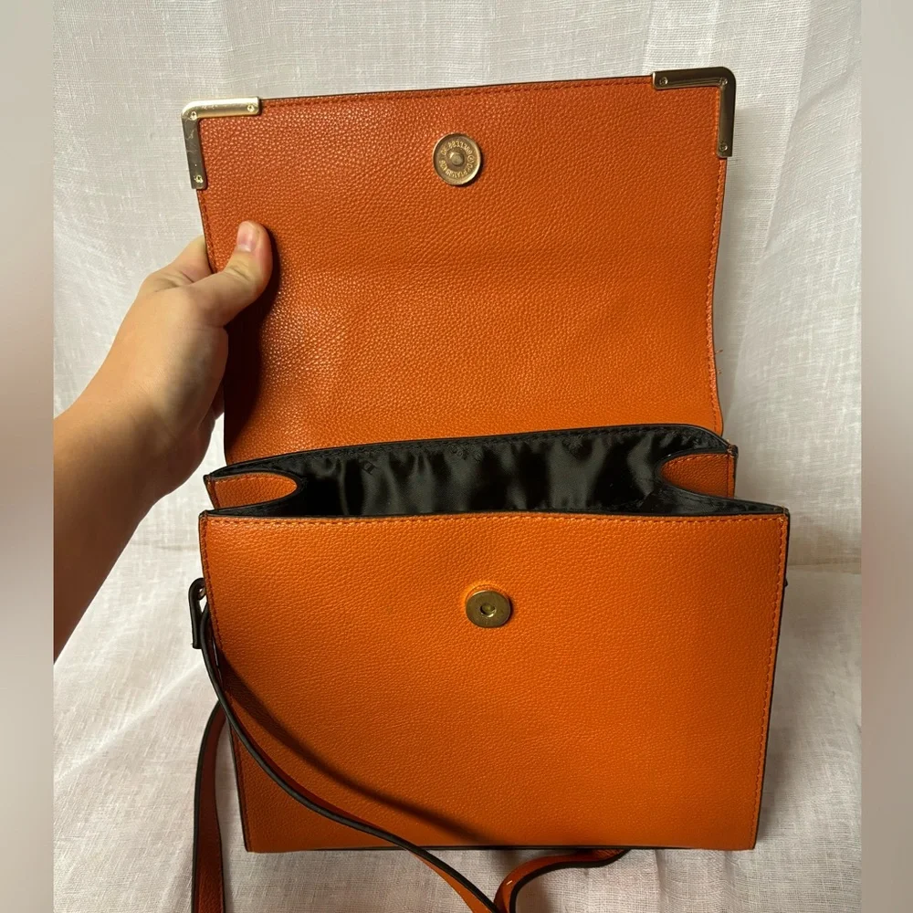 Dune London Orange Woven Flap Top-Handle Satchel